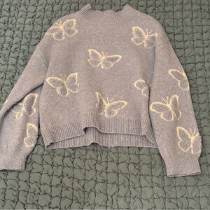 Butterfly Patterned Light Blue Sweater